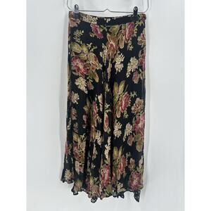 Vintage April Cornell Skirt Womens Small Black Floral Ruffles Midi Cottagecore